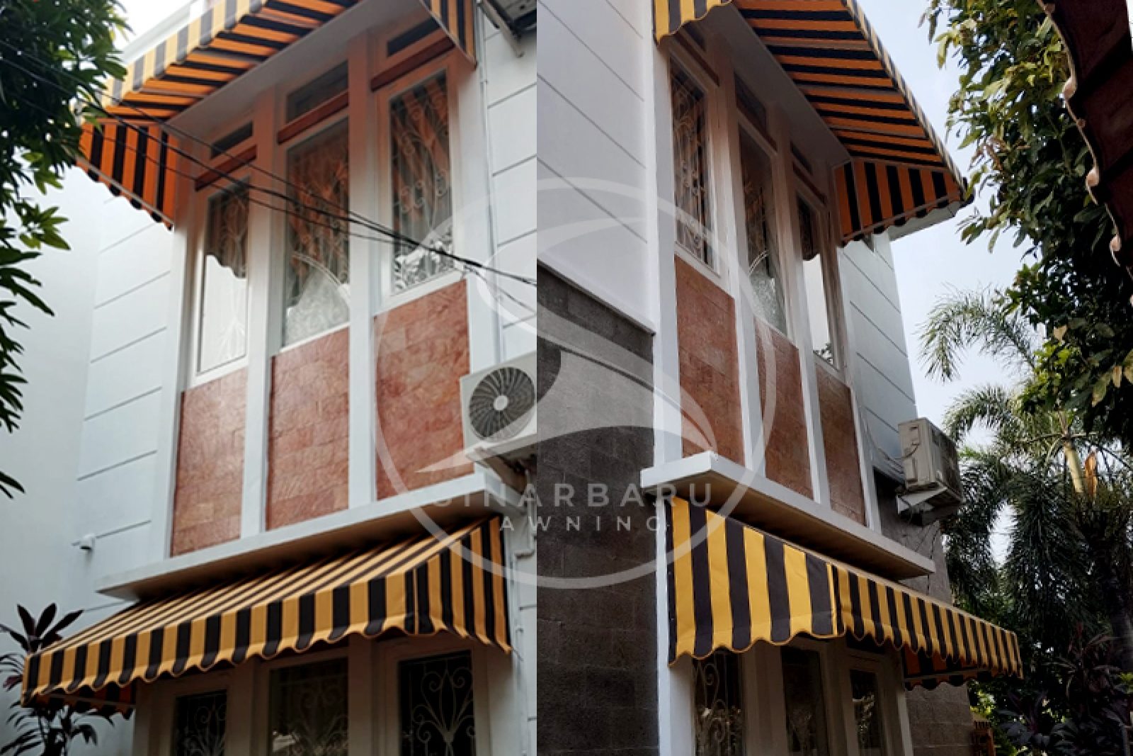 Inspirasi desain kanopi kain premium warna coklat  strip kuning